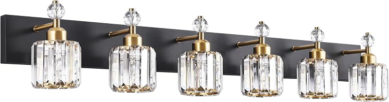 Luces cristal tocador baño 6 luces negro dorado