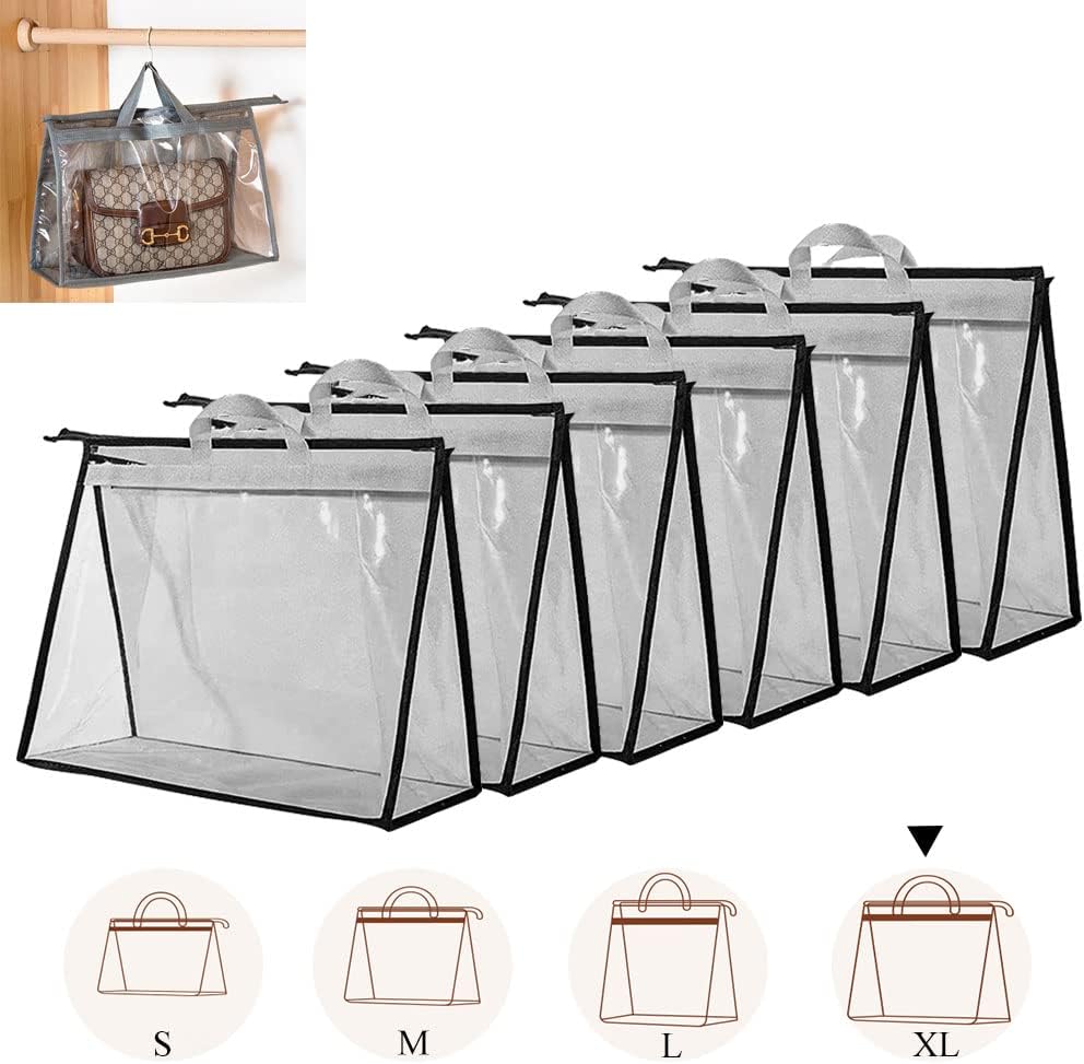 6 bolsas colgantes transparentes con cremallera XL gris