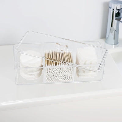 Organiz. transparente baño con 3 compartimentos y tapa