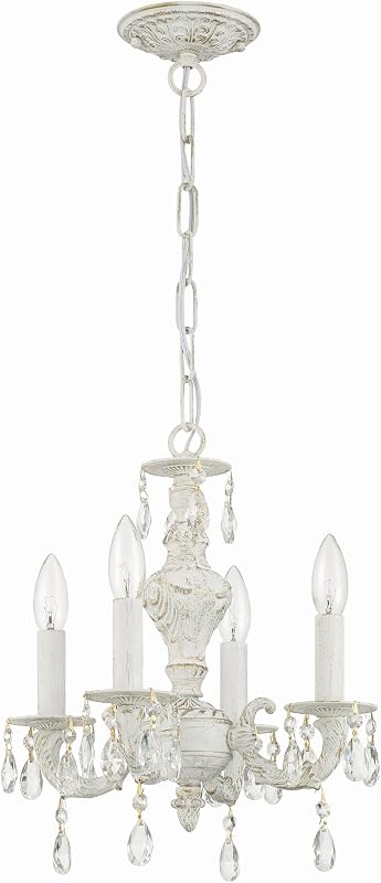Lámpara araña cristal transparente 4 luces blanco antiguo