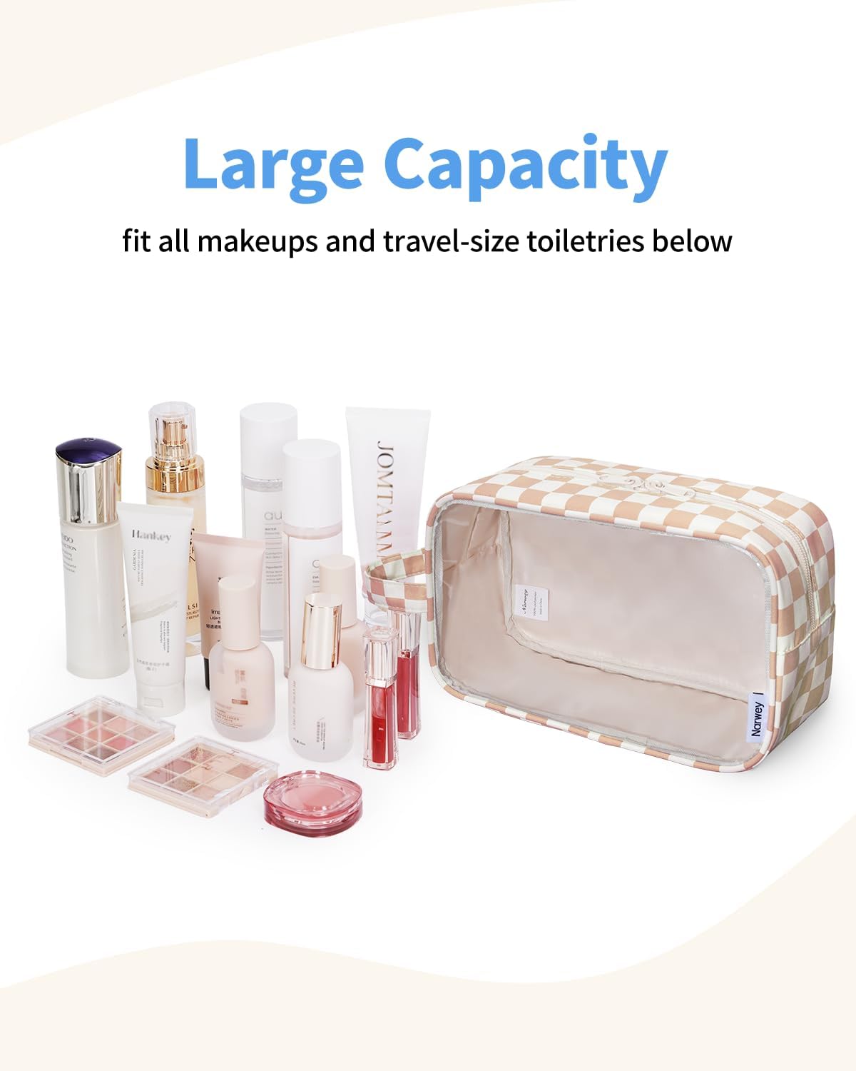 Bolsa maquillaje transparente con cremallera y asa para viaje