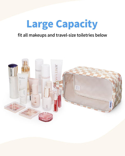 Bolsa maquillaje transparente con cremallera y asa para viaje
