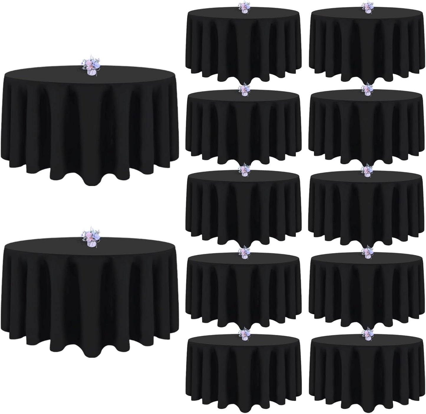 12 Manteles Redondos Negro 120pulg Poliéster Resistentes