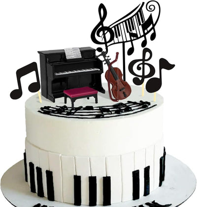Juego decoraciones tarta piano violín notas musicales