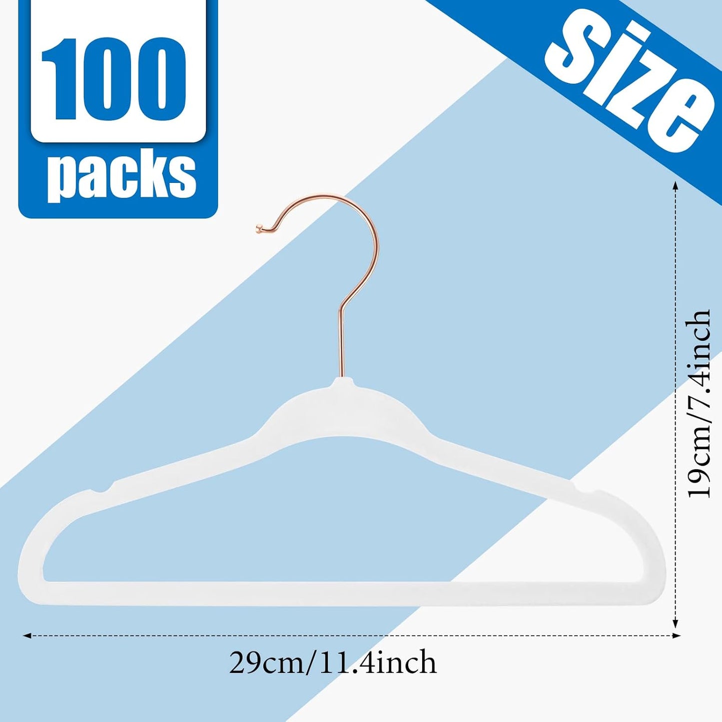 100 Perchas Terciopelo Bebé con Ganchos Giratorios 11.4"