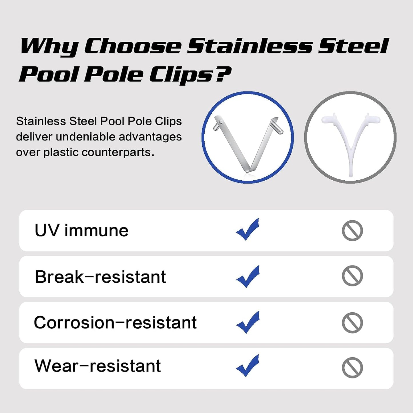 5 Clips Acero Inox 304 para Poste Piscina y Spa