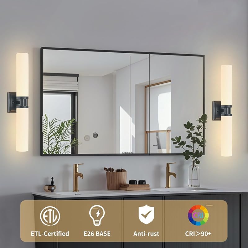 2 Apliques Pared Negro 32" Vidrio Esmerilado Moderno