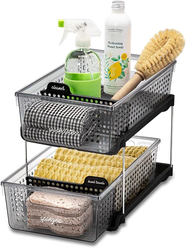 Organiz. 2 niveles multiusos con asas 4 pzas carbono