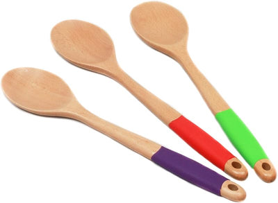 Set cucharas madera mango silicona 14pulg arcoíris