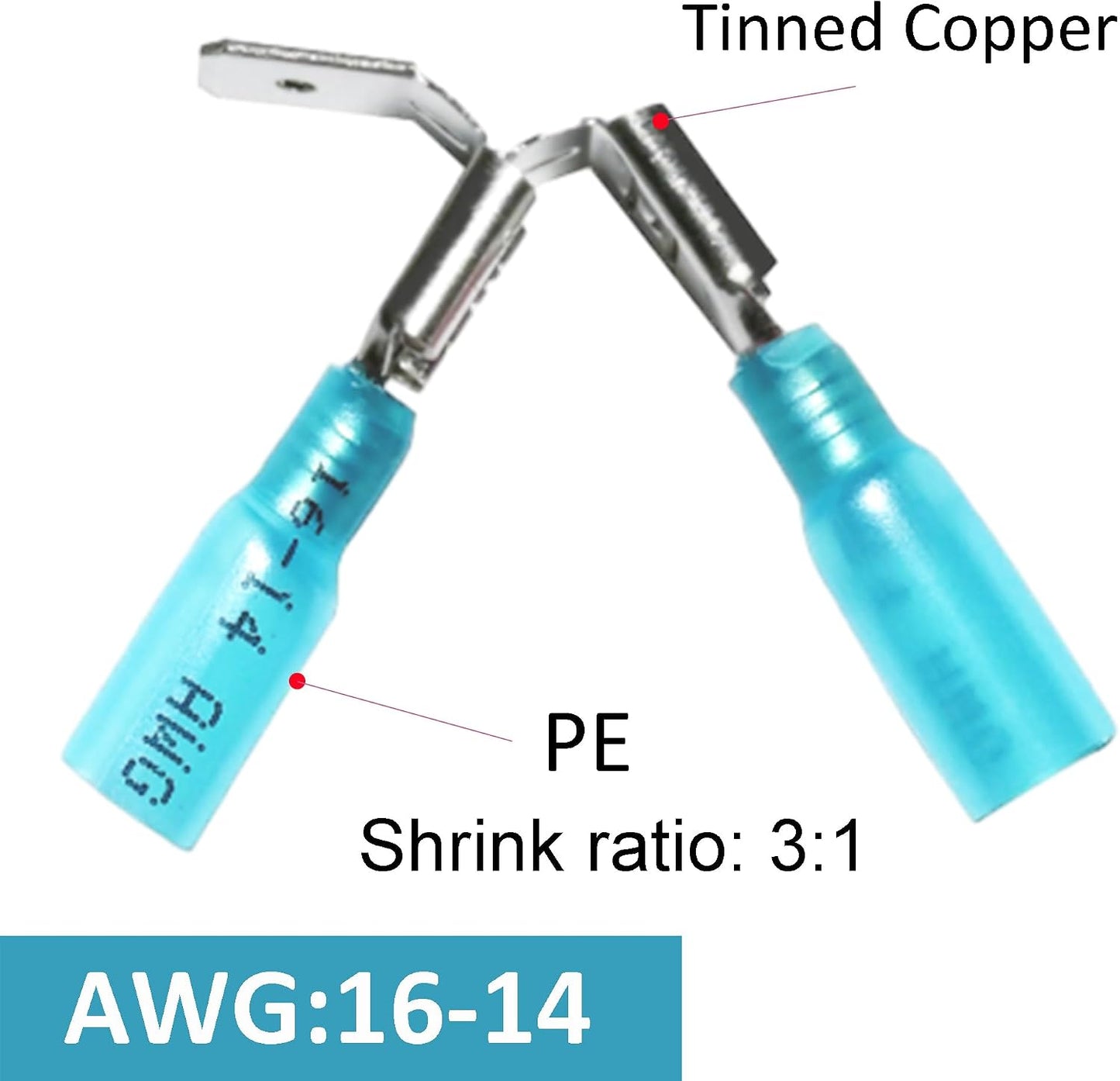 50 Conectores Termorretráctiles AWG 16-14 Azul