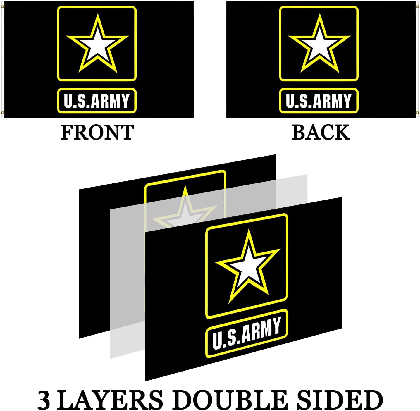 Bandera militar EE.UU. negra 3x5 doble cara resistente