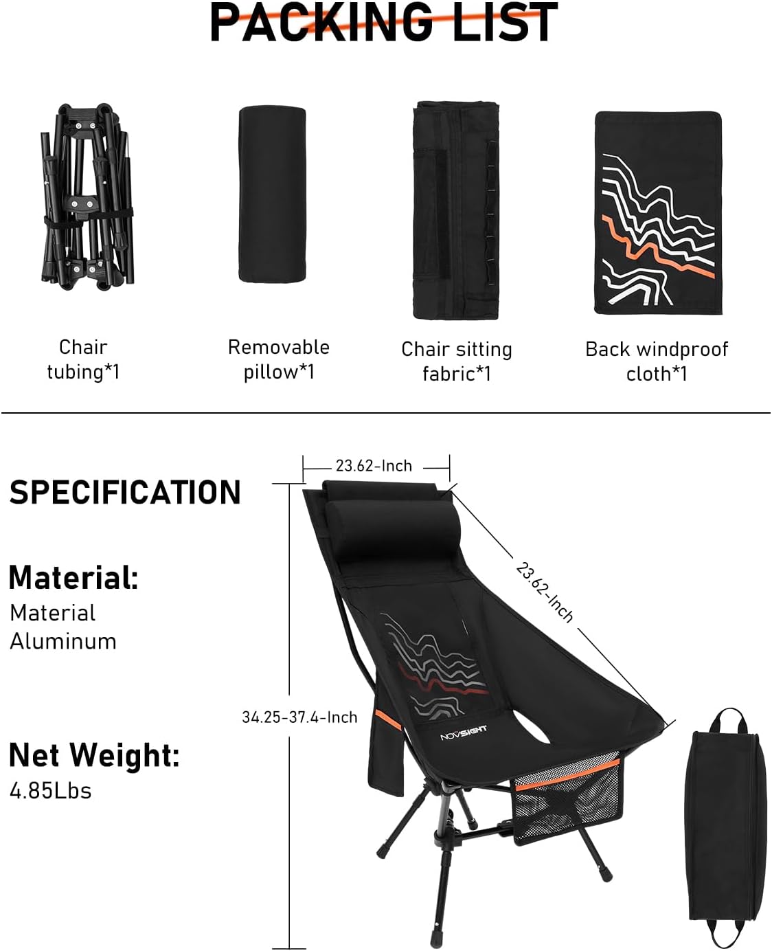 Silla camping alta aluminio ligero plegable malla