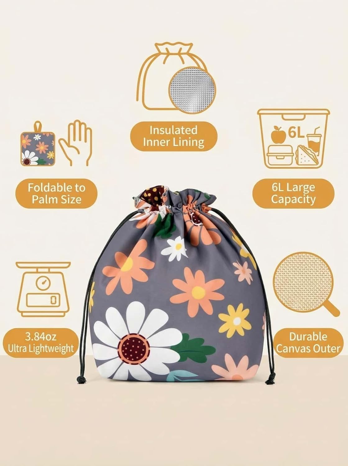 Bolsa almuerzo doble asa aislada para mujer 2 cajas Bento