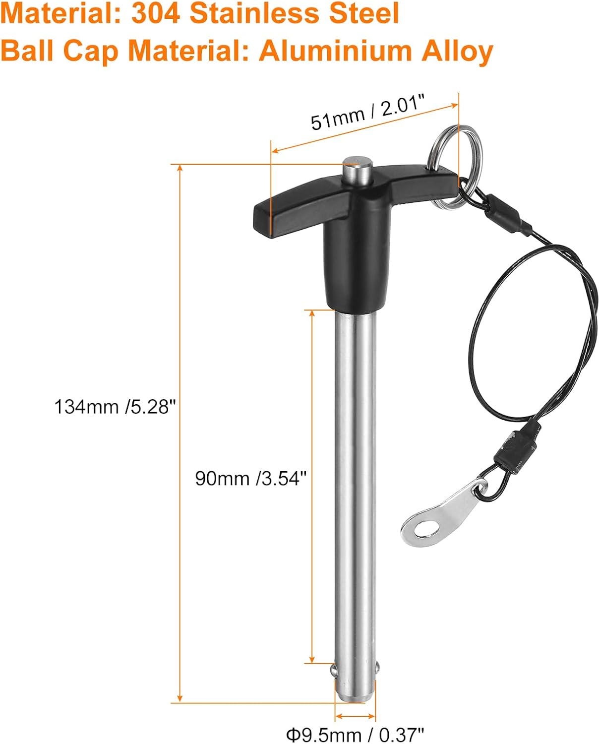2 Pzas Pasadores Bloqueo T Acero Inox 9.5mm