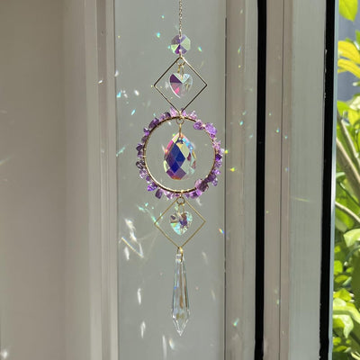 Atrapasoles cristal fluorita amatista decoración