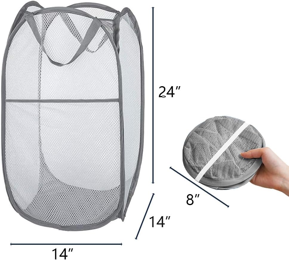 Cesta plegable para ropa sucia con asas gris