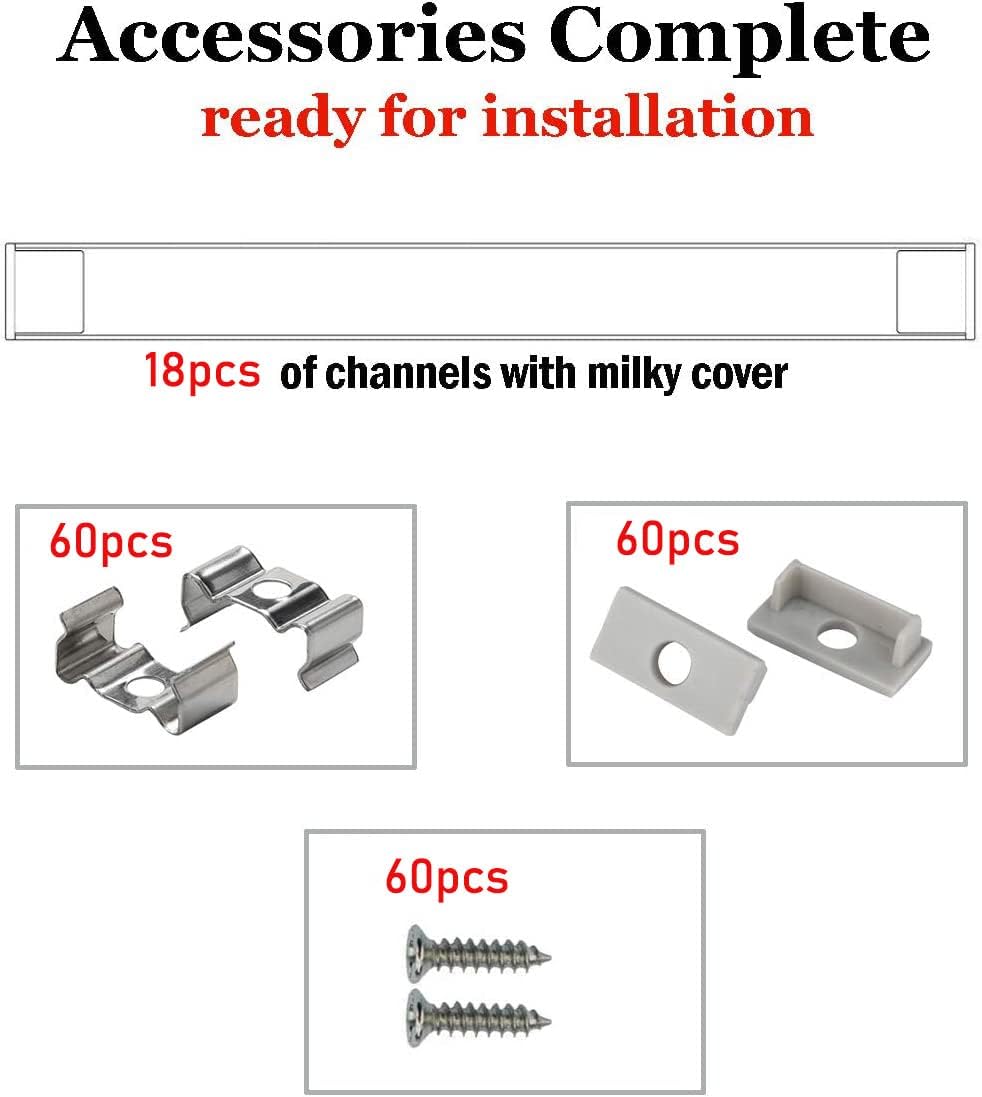 Pack 18 Rieles Aluminio LED 6.6ft con Difusores y Accesorios