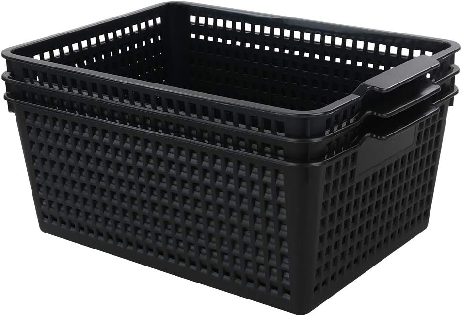 3 Pzas Contenedor Plástico para Almacenar Negro