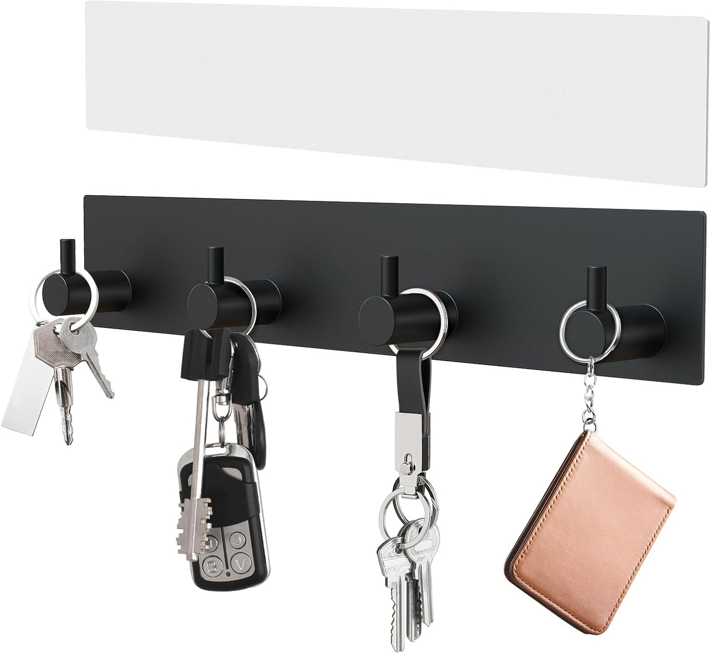 Soporte llaves pared metal autoadhesivo 4 ganchos negro