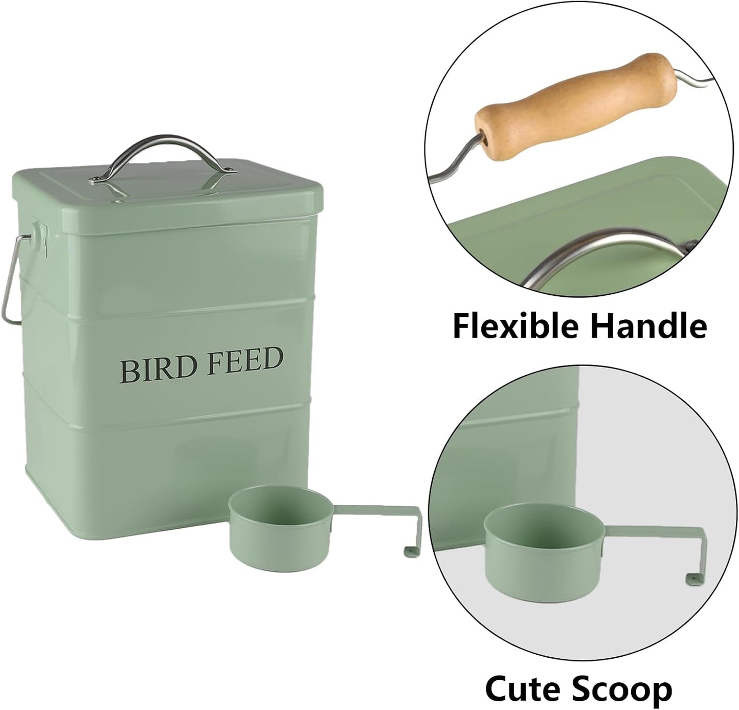 Recipiente alimento para pájaros con tapa hermética verde