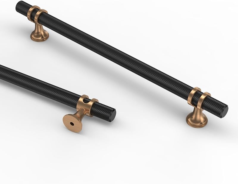 10 Manijas Gabinete 7.5" Negro Mate y Bronce Champán