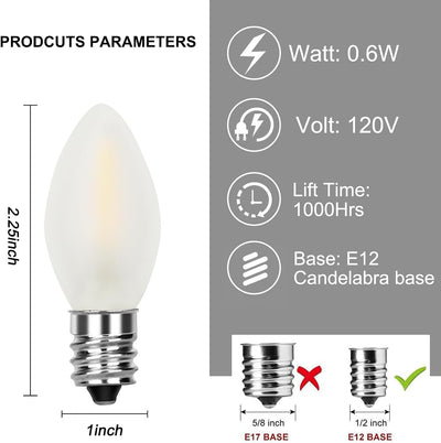 25 Pzas Bombillas LED C7 E12 Blancas Esmeriladas Navidad