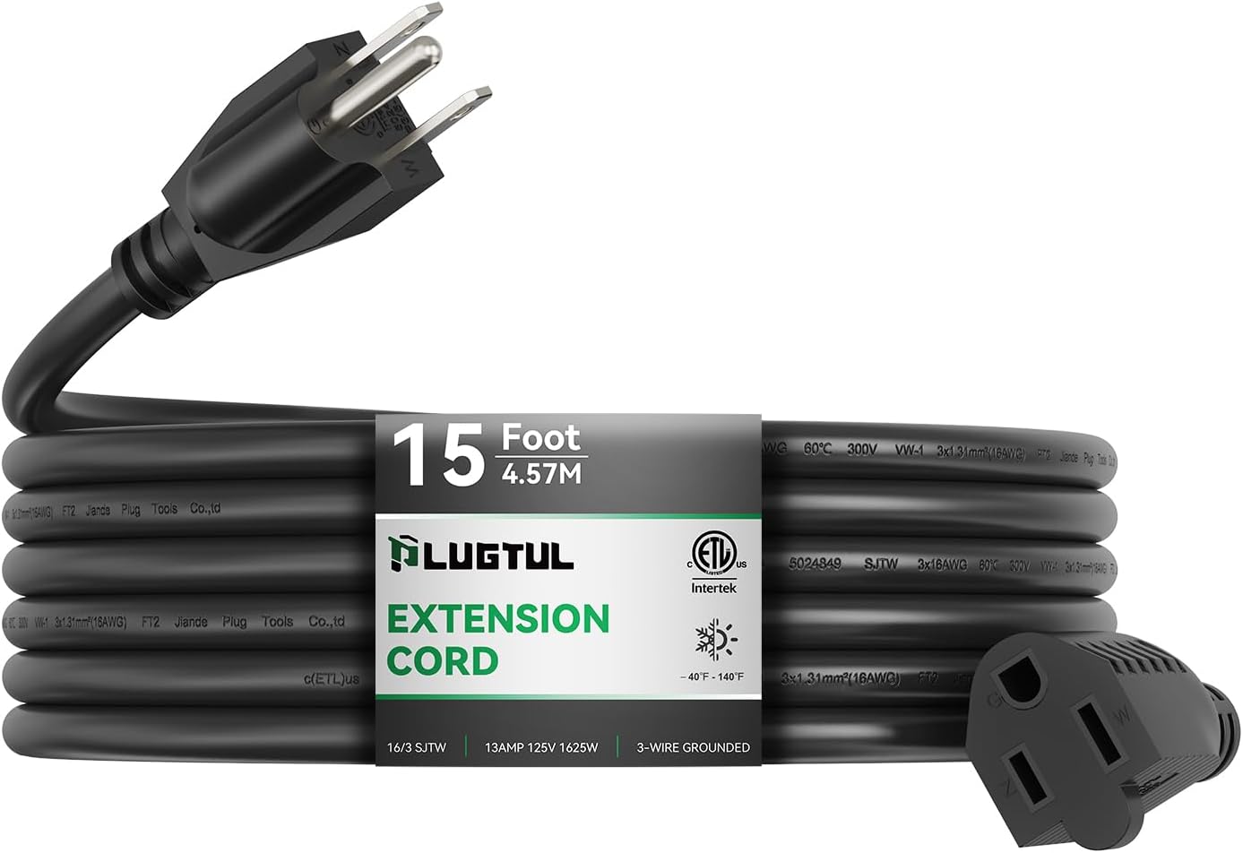 Cable extensión 15ft resistente al agua 16/3 negro