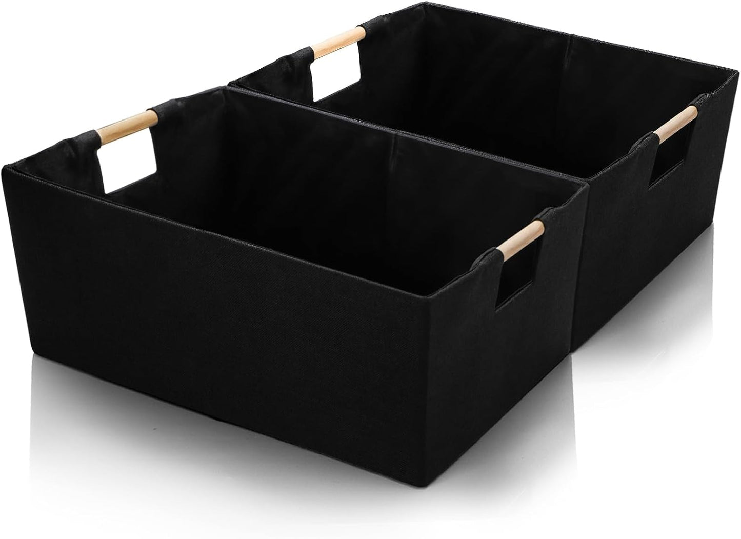 Set 2 Cestas Almacenamiento Negro Asa Madera Plegables