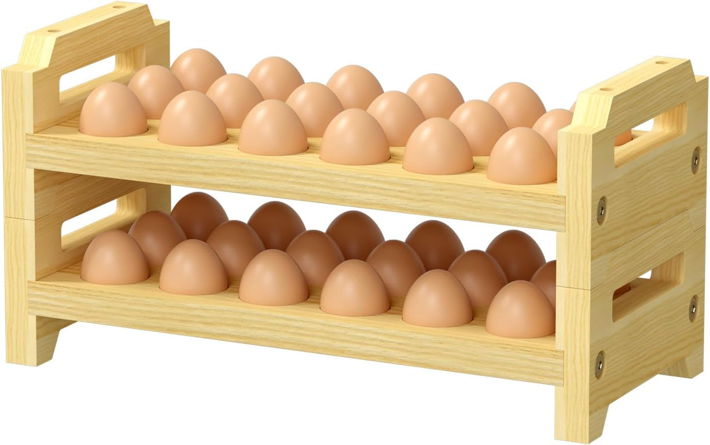 Soporte huevos madera 2 niveles 36 huevos asa cocina