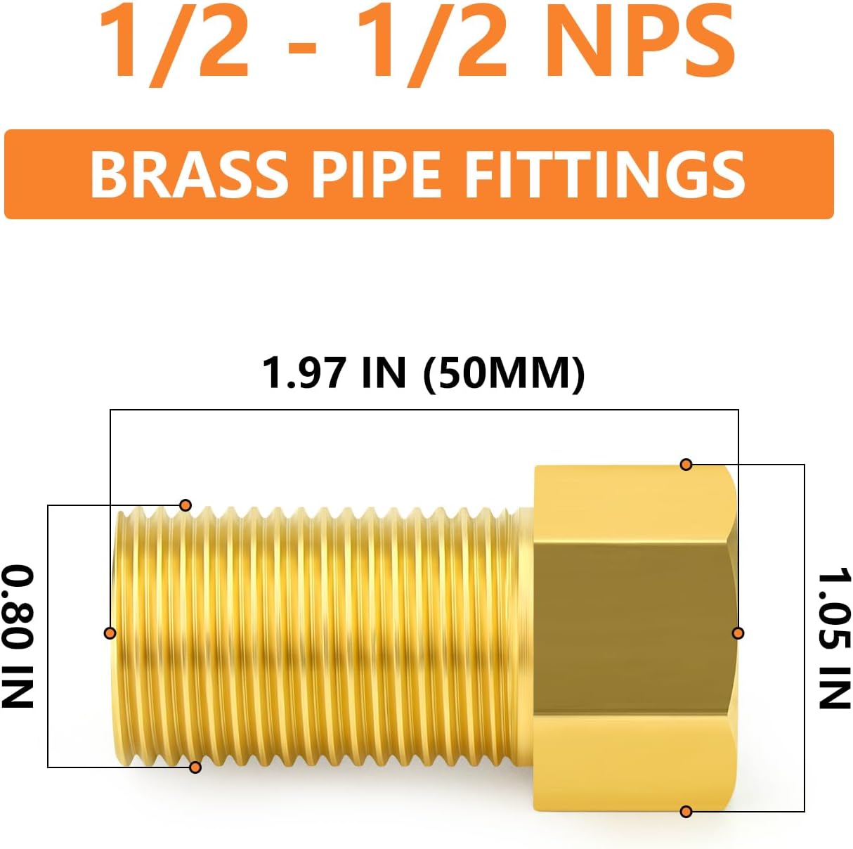 5 Pzas Adaptador Tubo Hexagonal 1.969pulg Latón