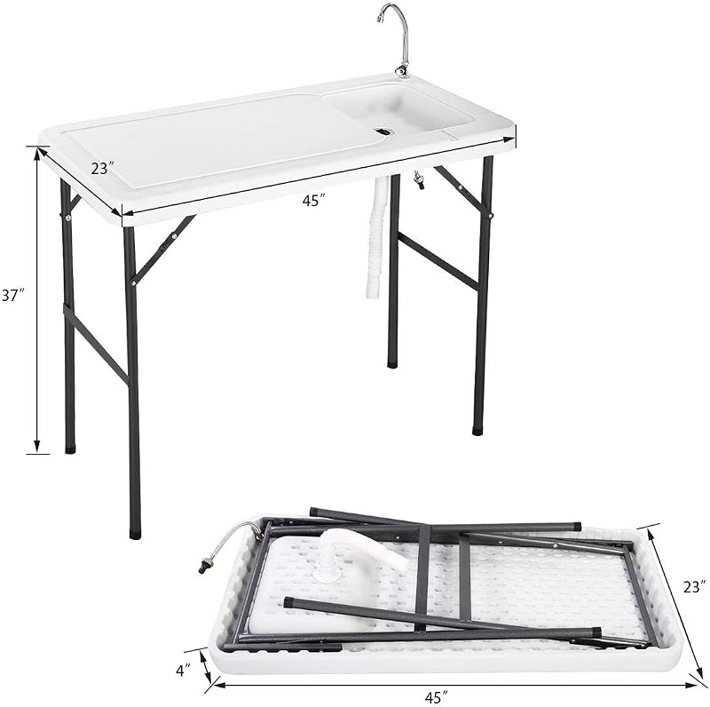 Mesa camping plegable con fregadero grifo acero