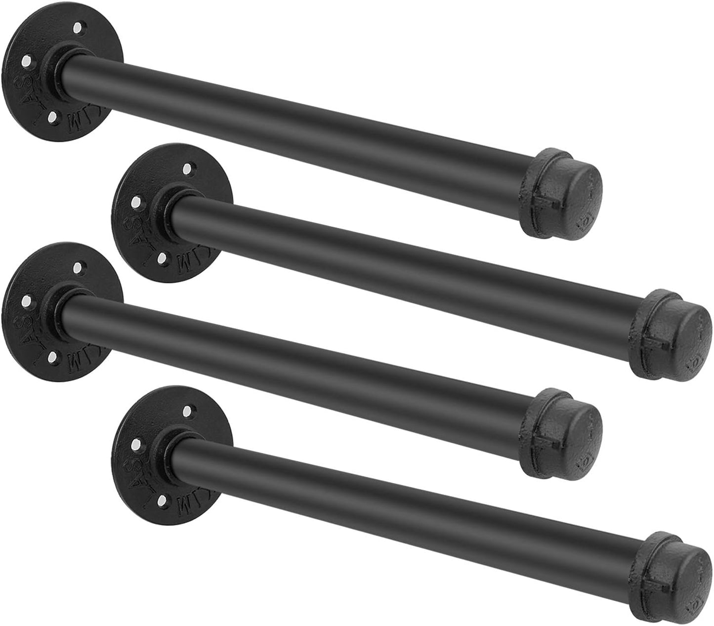 4 Barras Ropa Pared 12" Industrial Soportes Estanteria
