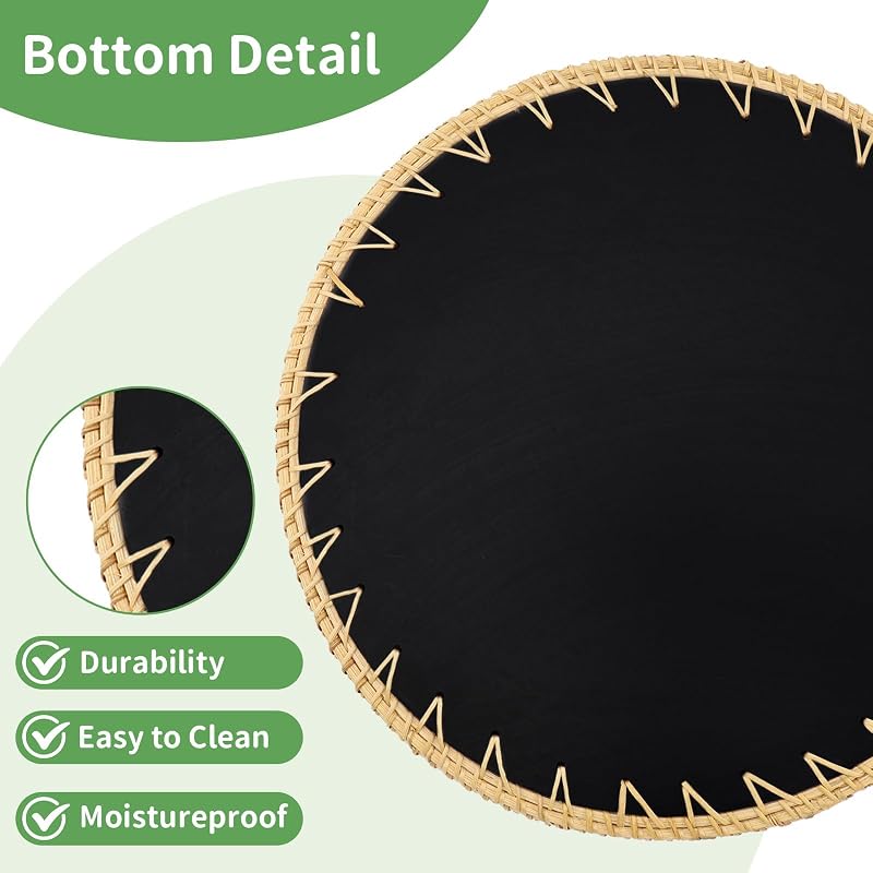 Bandeja ratán laca madreperla decorativa redonda hogar 13.5pulg