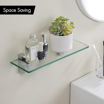 Estante vidrio templado baño 14" soporte cromo
