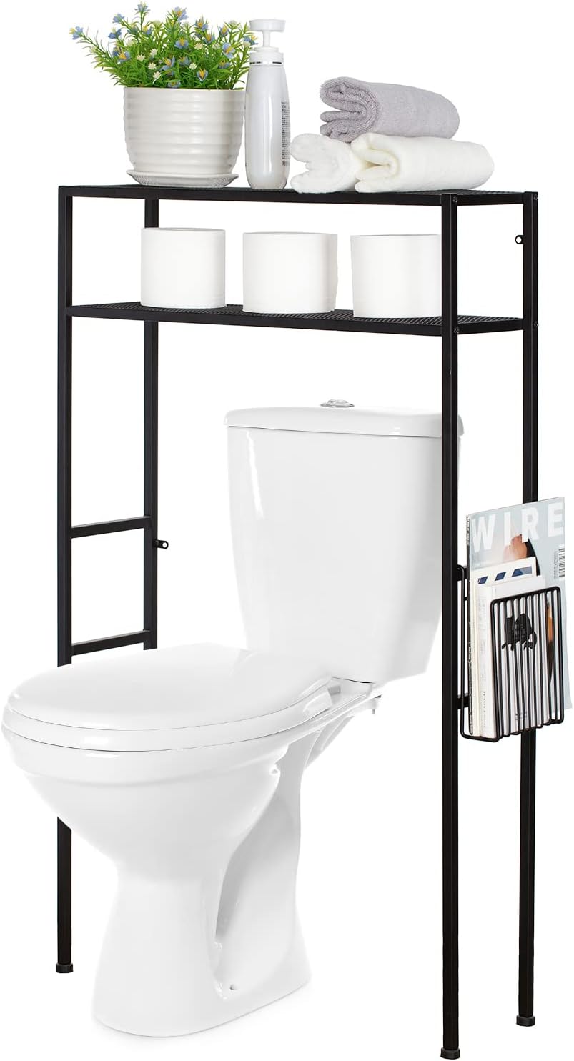 Estante baño metal 2 niveles sobre inodoro negro