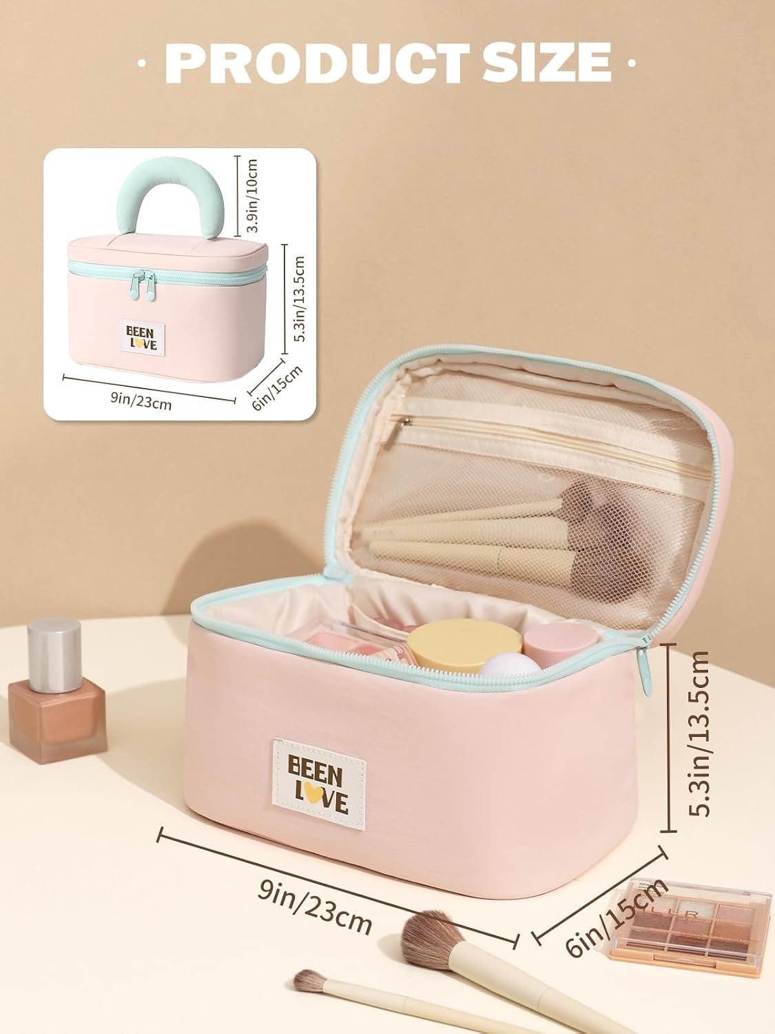 Bolsa maquillaje viaje organizadora gran capacidad con asa