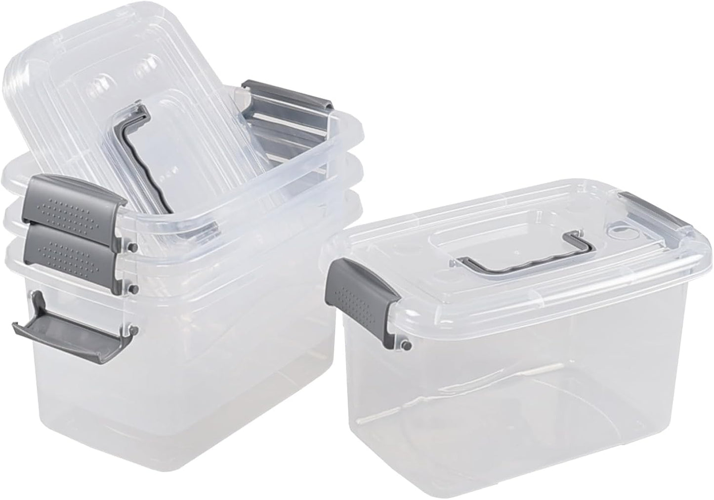 4 Cajas Almacenamiento Plástico 5qt Transparente con Asa