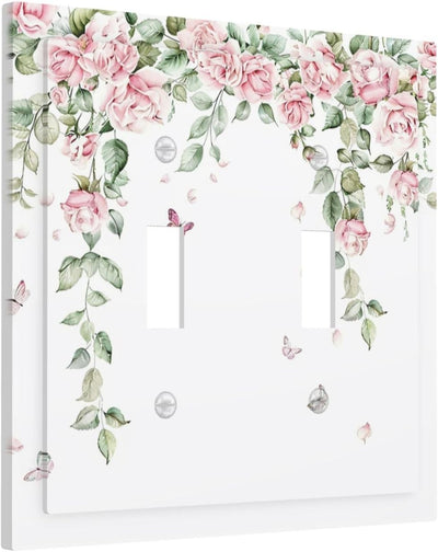 Placa interruptor 2 gang flores rosas acuarela decorativa
