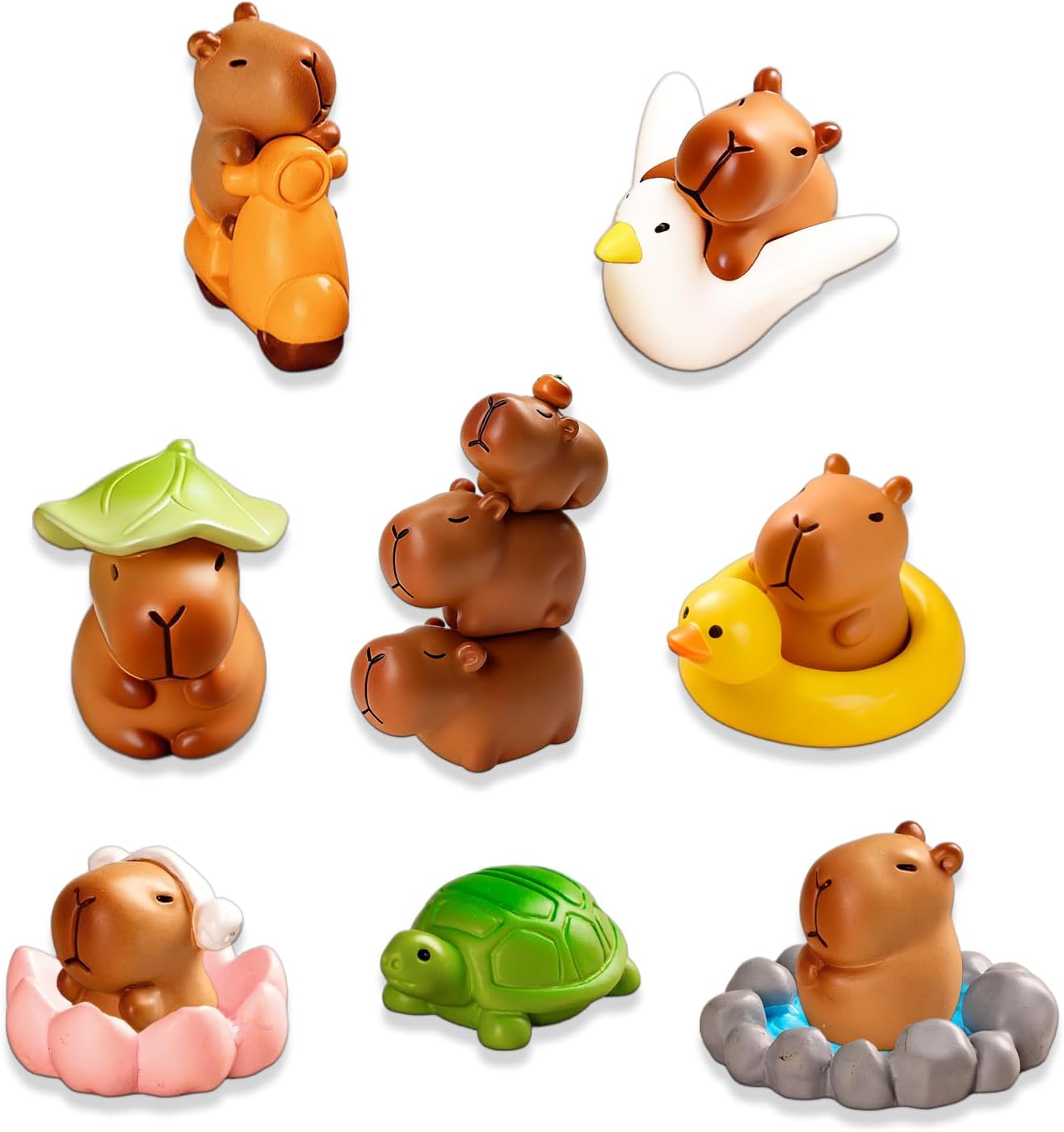Juego 8 figuras capibara miniatura para tartas y manualidades
