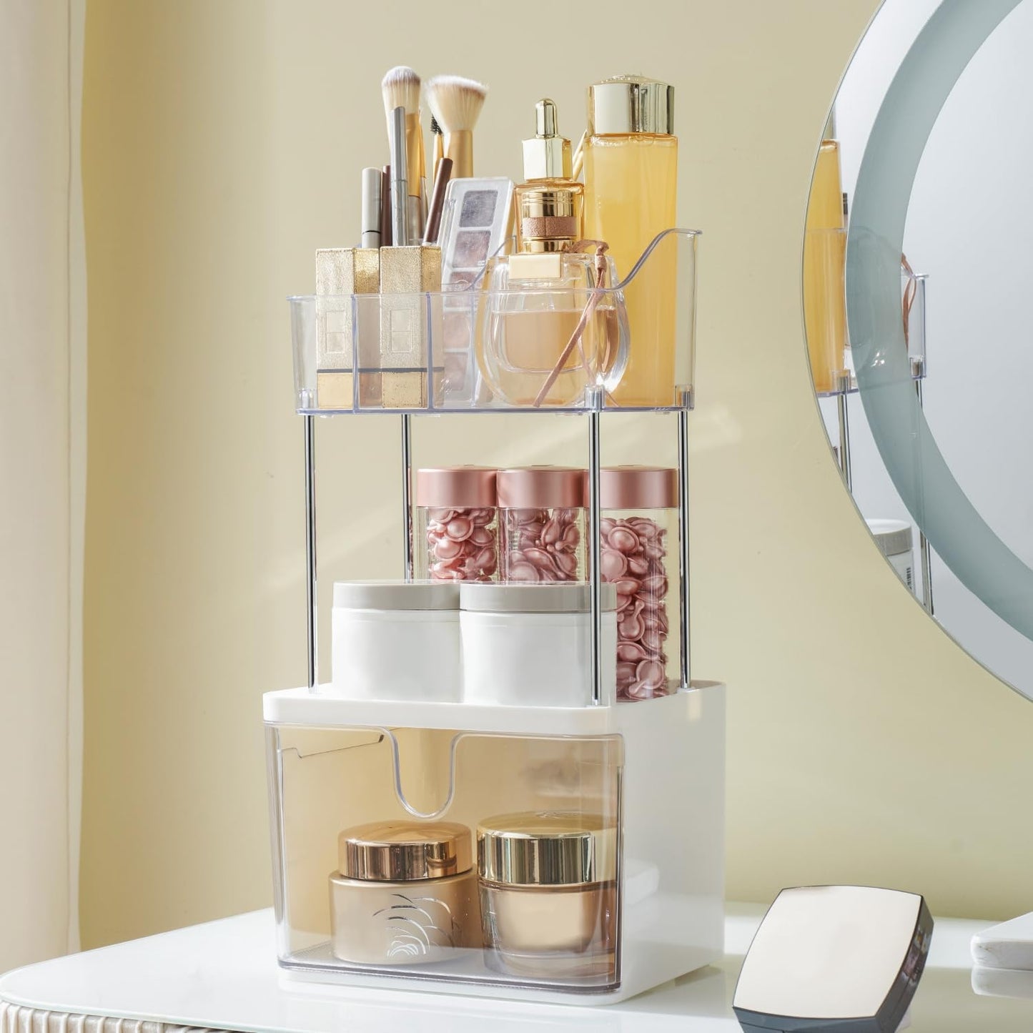 Organiz. maquillaje 2 niveles con cajón para baño