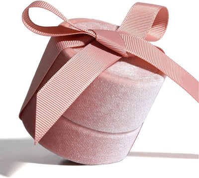 Estuche colgante terciopelo rosa para joyería con lazo seda