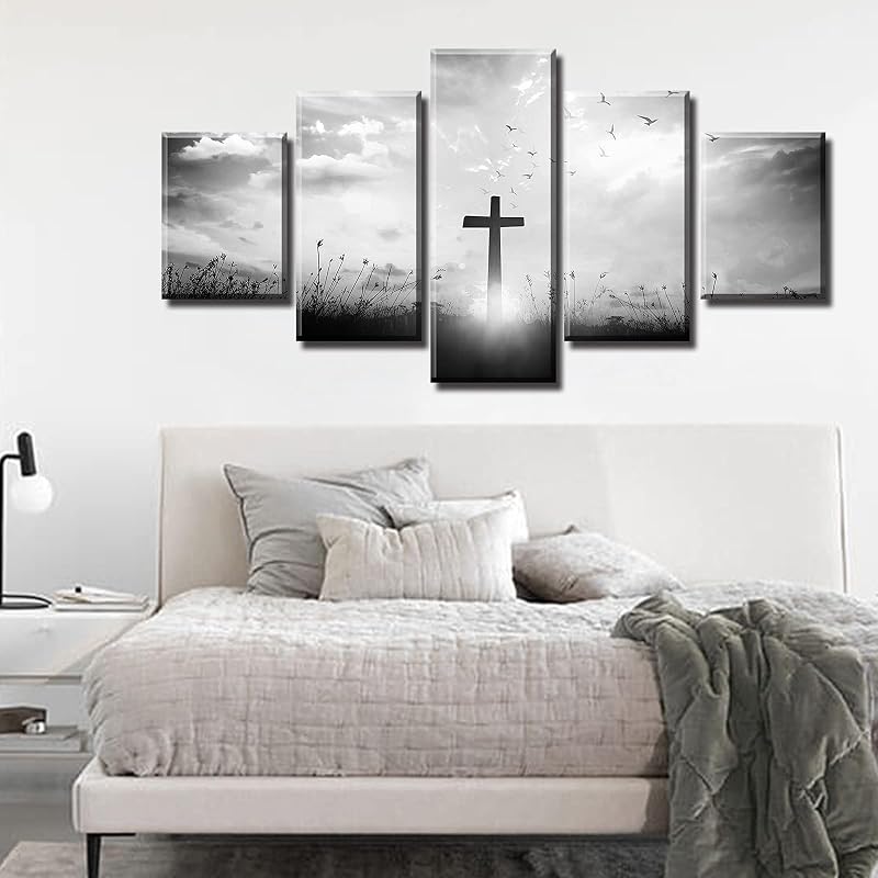 Arte pared blanco y negro religioso sala dormitorio