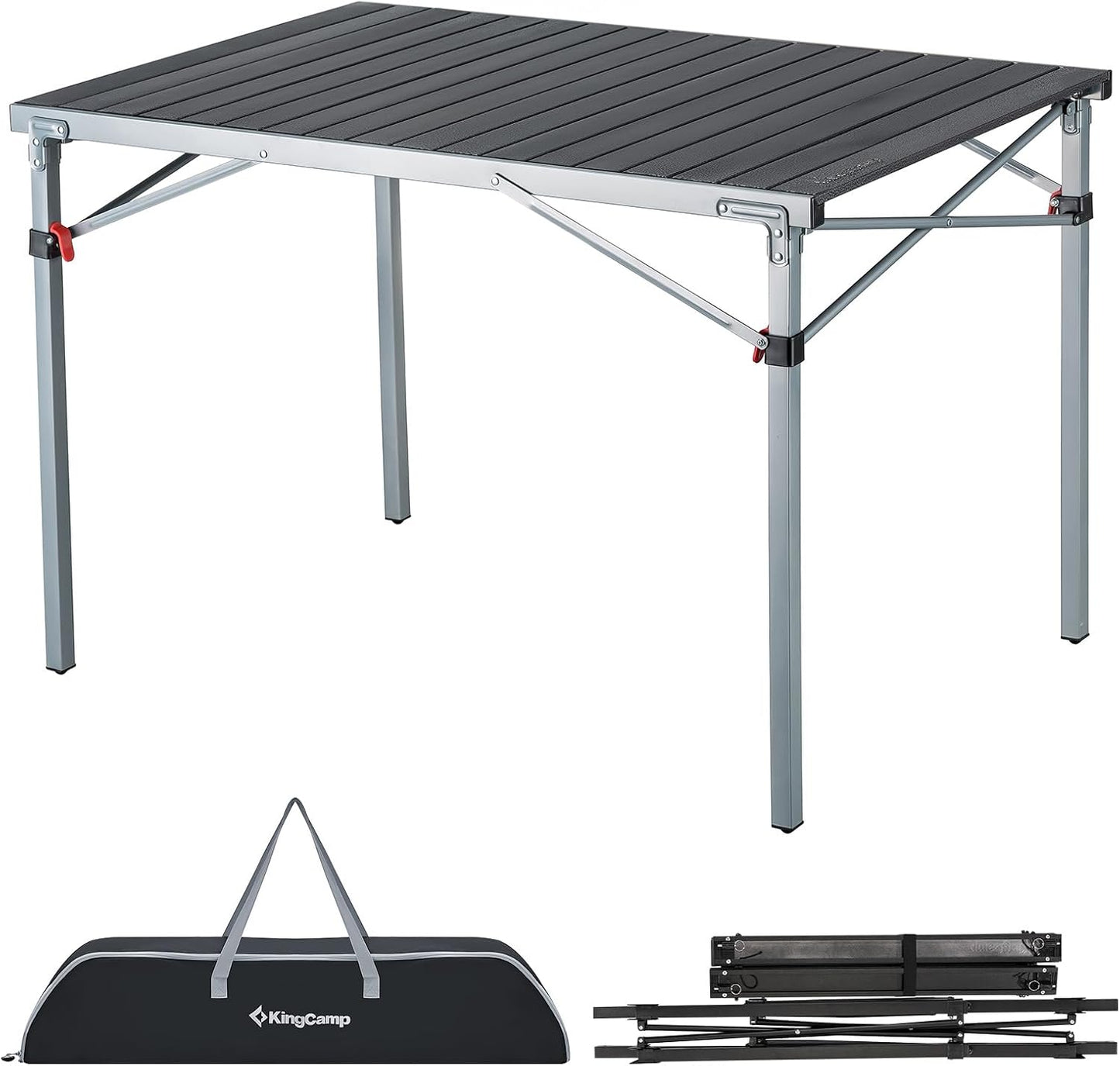 Mesa plegable aluminio extragrande plateado negro