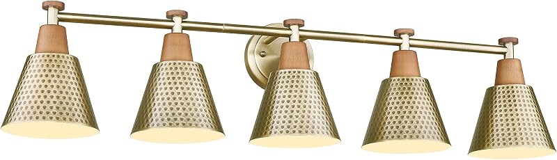 Lámpara baño moderna pantalla metal martillado dorado 37"
