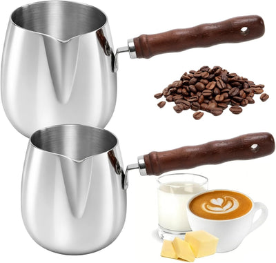 Paquete de 2 ollas de café turco con calentador de leche de acero inoxidable