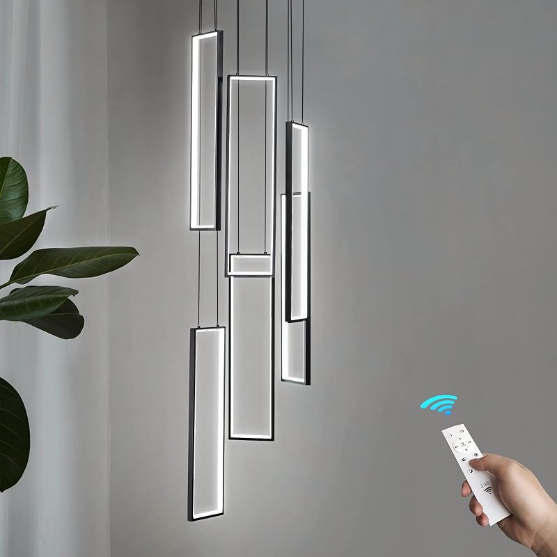 Lámpara colgante LED negra 108W 6 anillos para techo grande