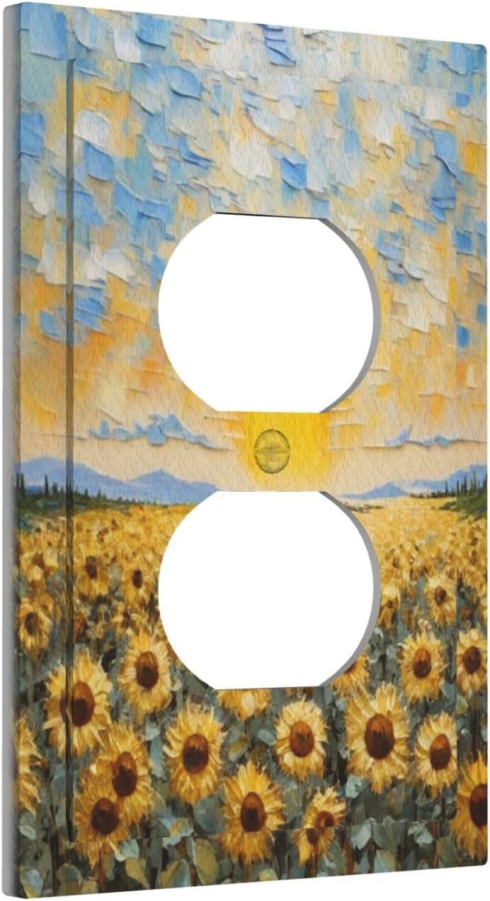 Campo girasol placa pared con cubierta luz amanecer