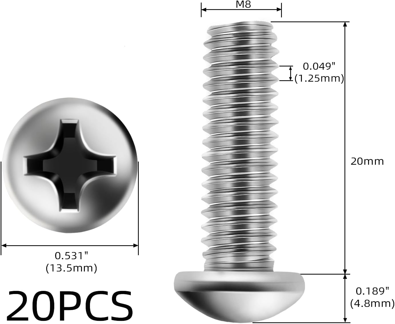 Tornillos M8x20mm acero inox 304 para tomacorriente
