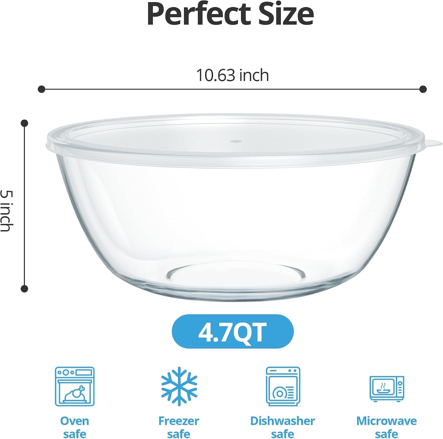 Cuencos vidrio 4.7qt transparente para ensalada y pan