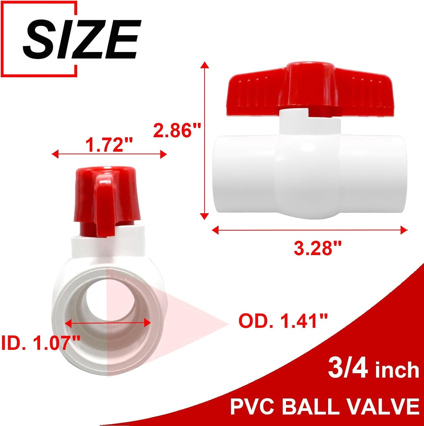 Válvula bola PVC 1/2pulg conexiones deslizantes piscina